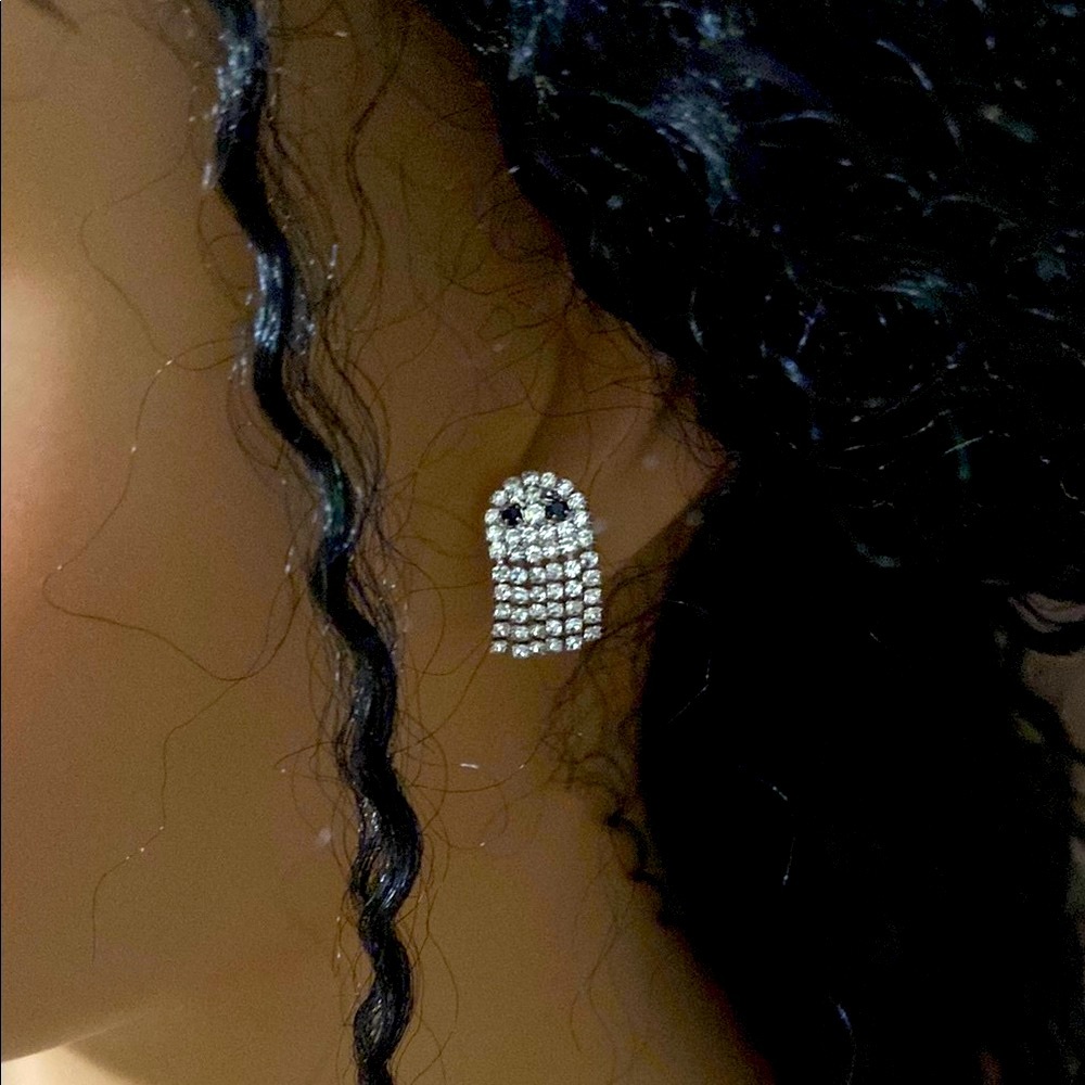 Elegant Silver Crystal Ghost 👻 Earrings NIB
